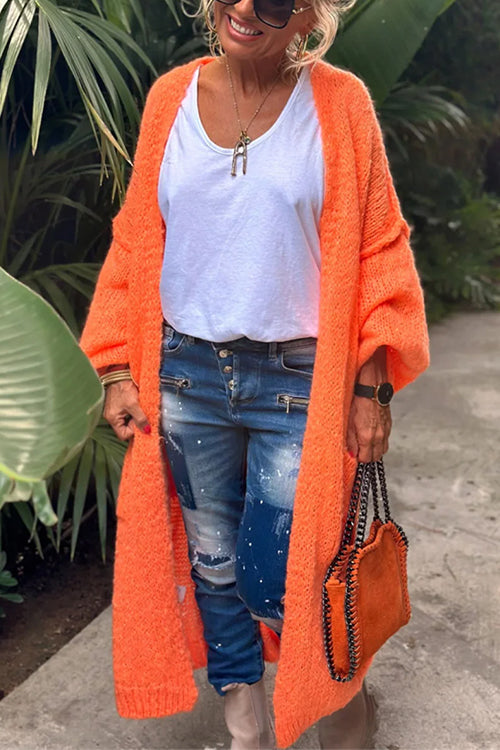 Open Front Love and Peace Pattern Long Sweater Cardigan(in 5 Colors)