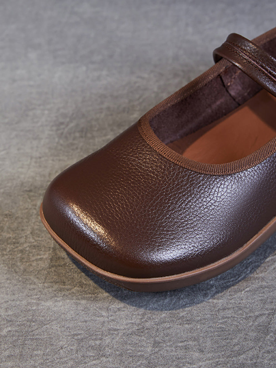 Leather Square Toe Flat Shoes At1040