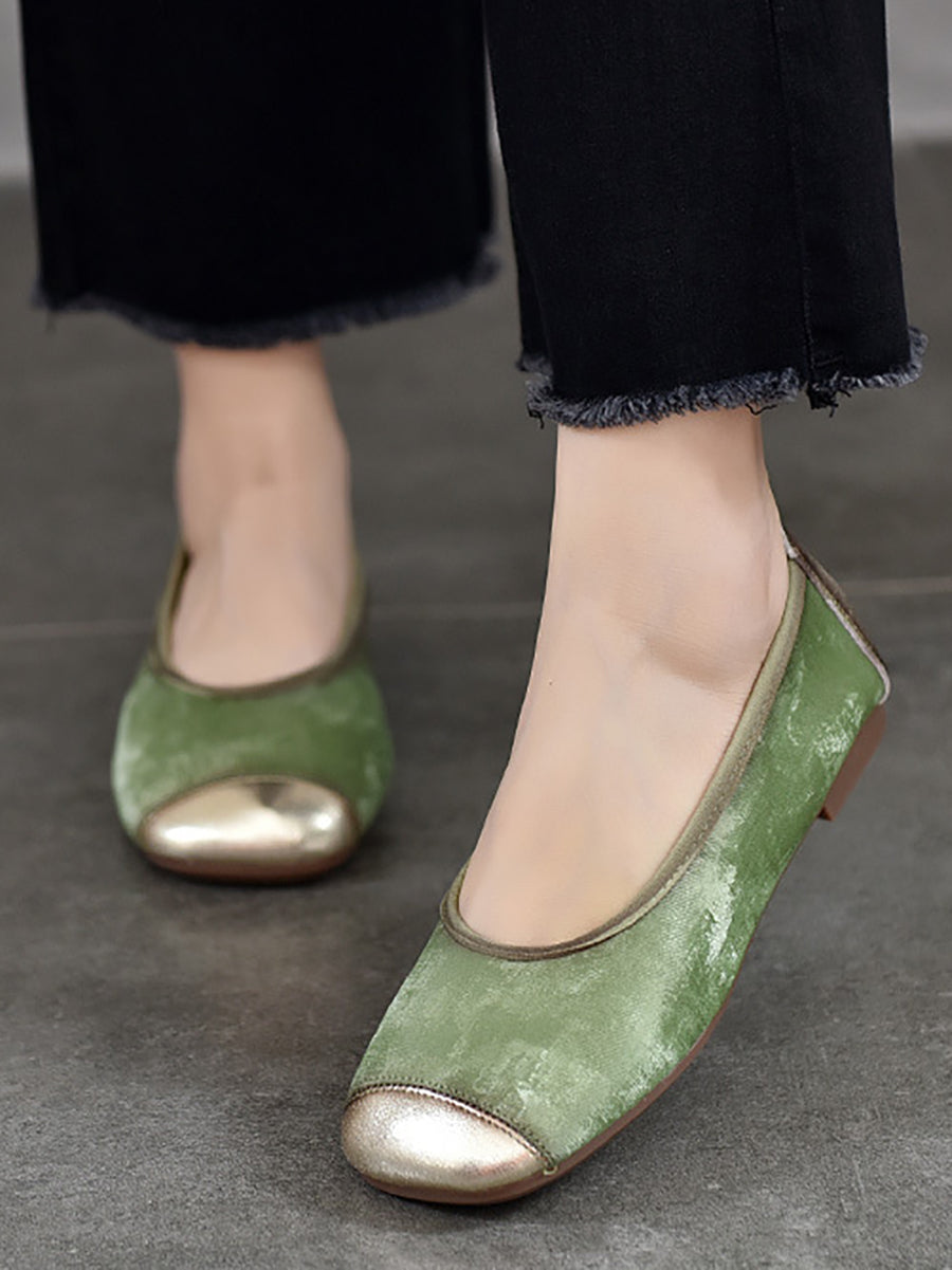 Summer Colorblock Cowhide Flat Shoes Kl1022