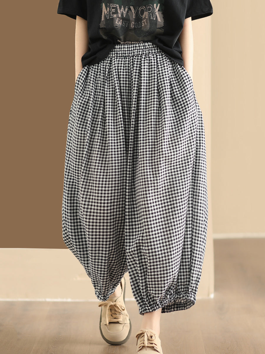 Summer Plaid Cotton Harem Pants Bn1021