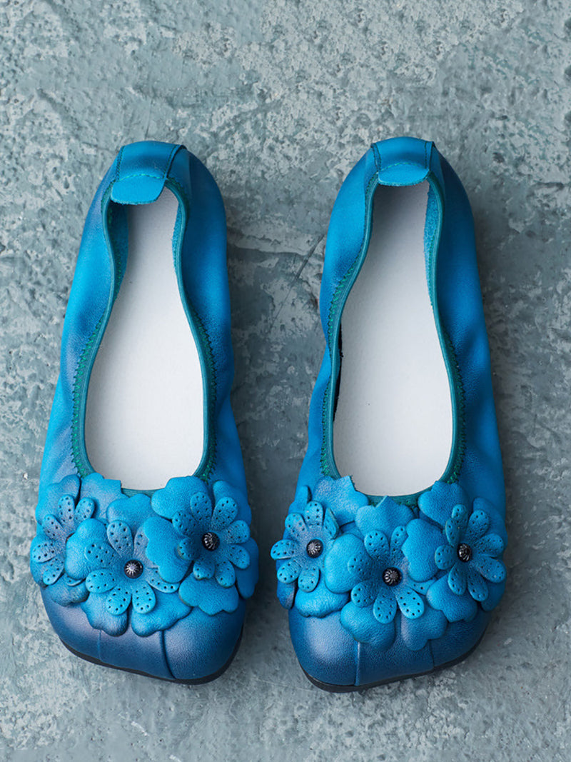Artsy Summer Leather Flower Spiced Flat Shoes Zz1041