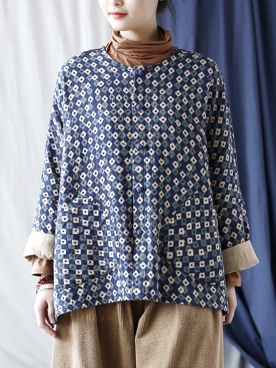 Artsy Retro Plaid Spliced Batwing Sleeve Coat At1077