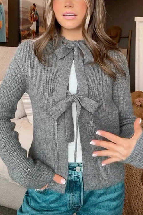 Crewneck Bow Knot Ribbed Knit Sweater