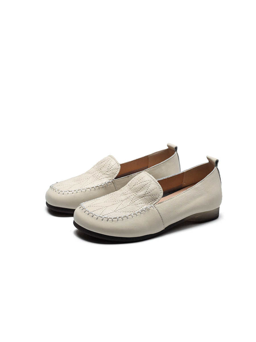 Genuine Leather Stitching Low Heel Shoes As1015