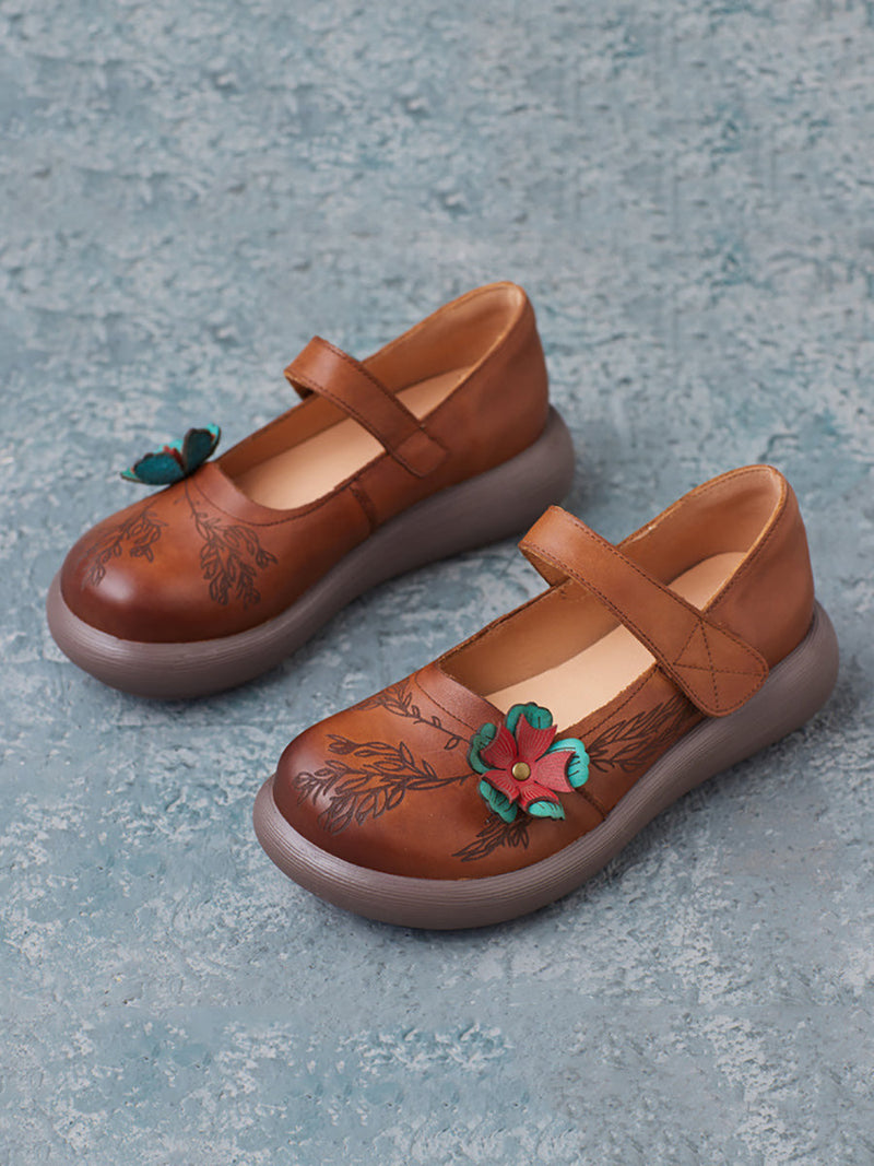 Summer Leather Flower Mid-heel Shoes Zz1036