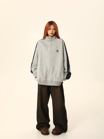 W California High-neck Button Sweatshirt Coat