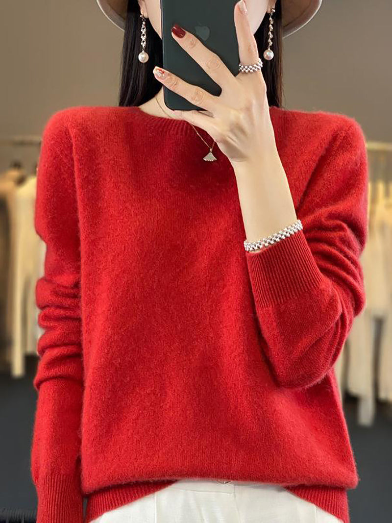 Autumn Knit 100%wool O-neck Sweater Wu023