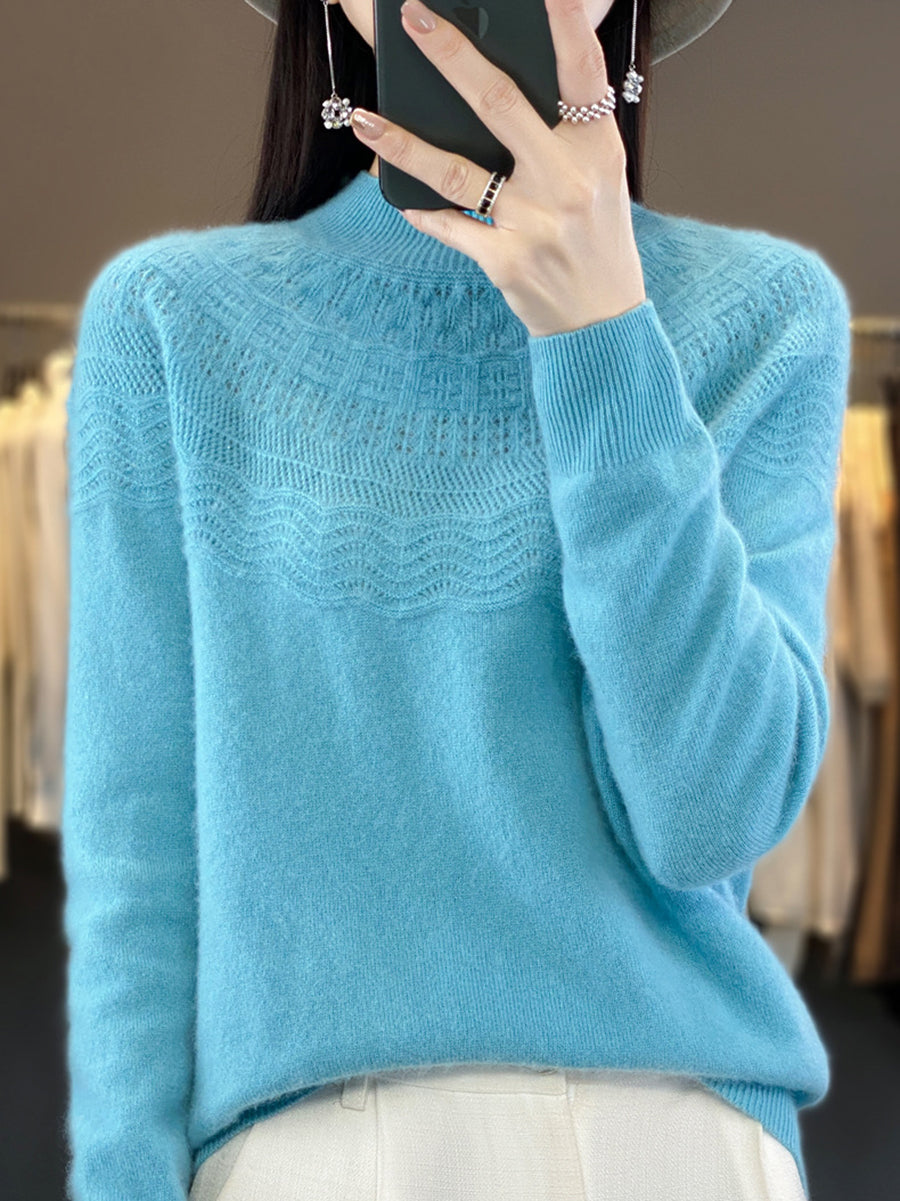Autumn Cable Knit 100%wool Half Turtleneck Sweater Qn031