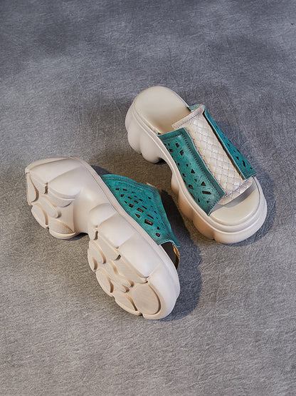 Summer Leather Spliced Platfrom Slippers Cv1033