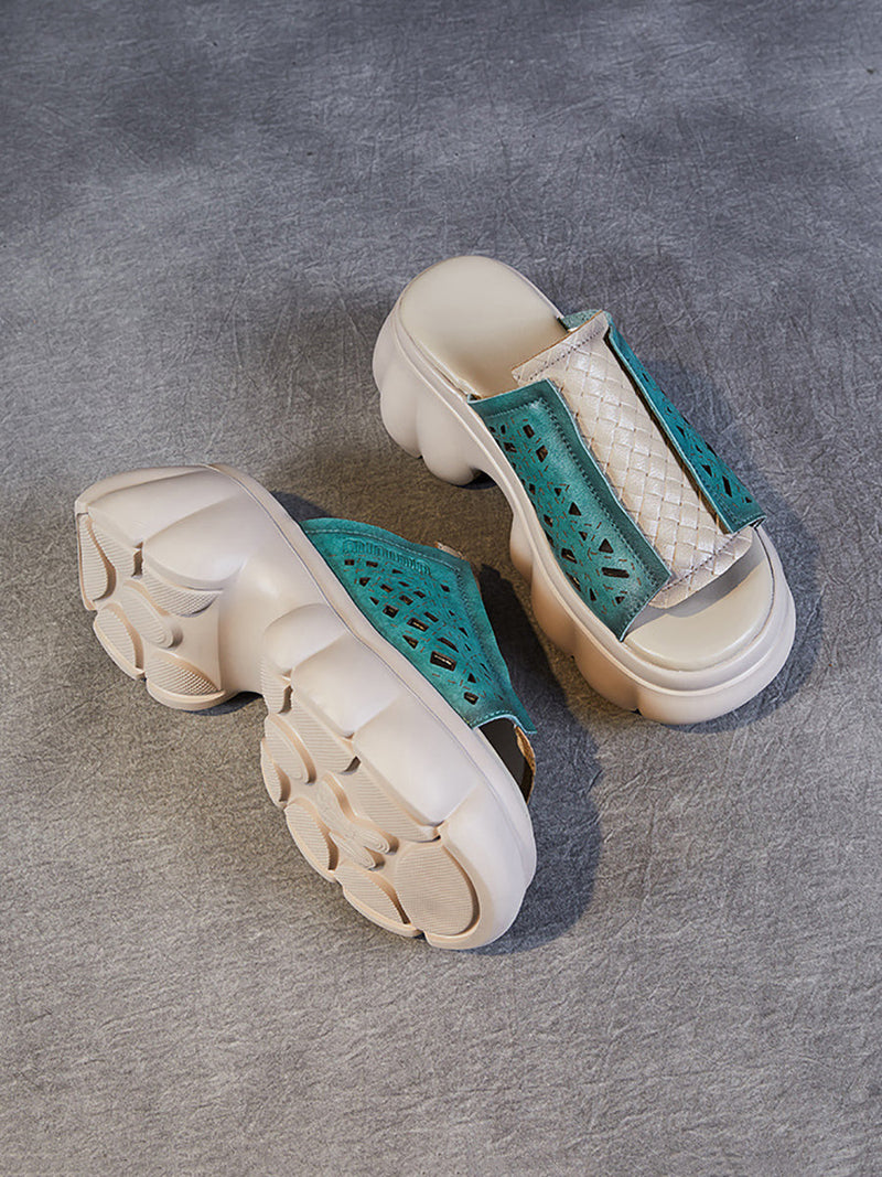 Summer Leather Spliced Platfrom Slippers Cv1033