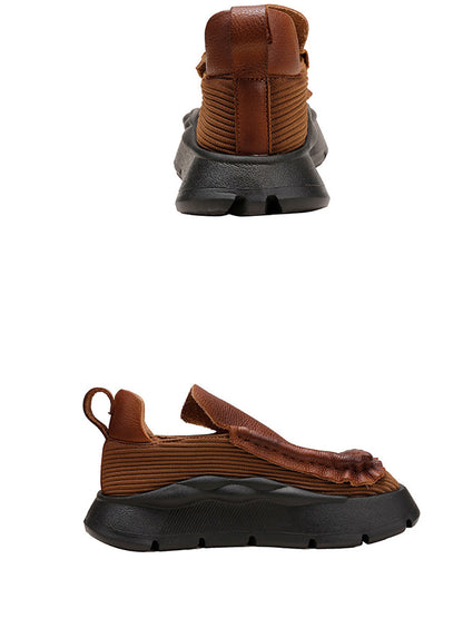 Retro Genuine Leather Spliced Platform Shoes Ah1077