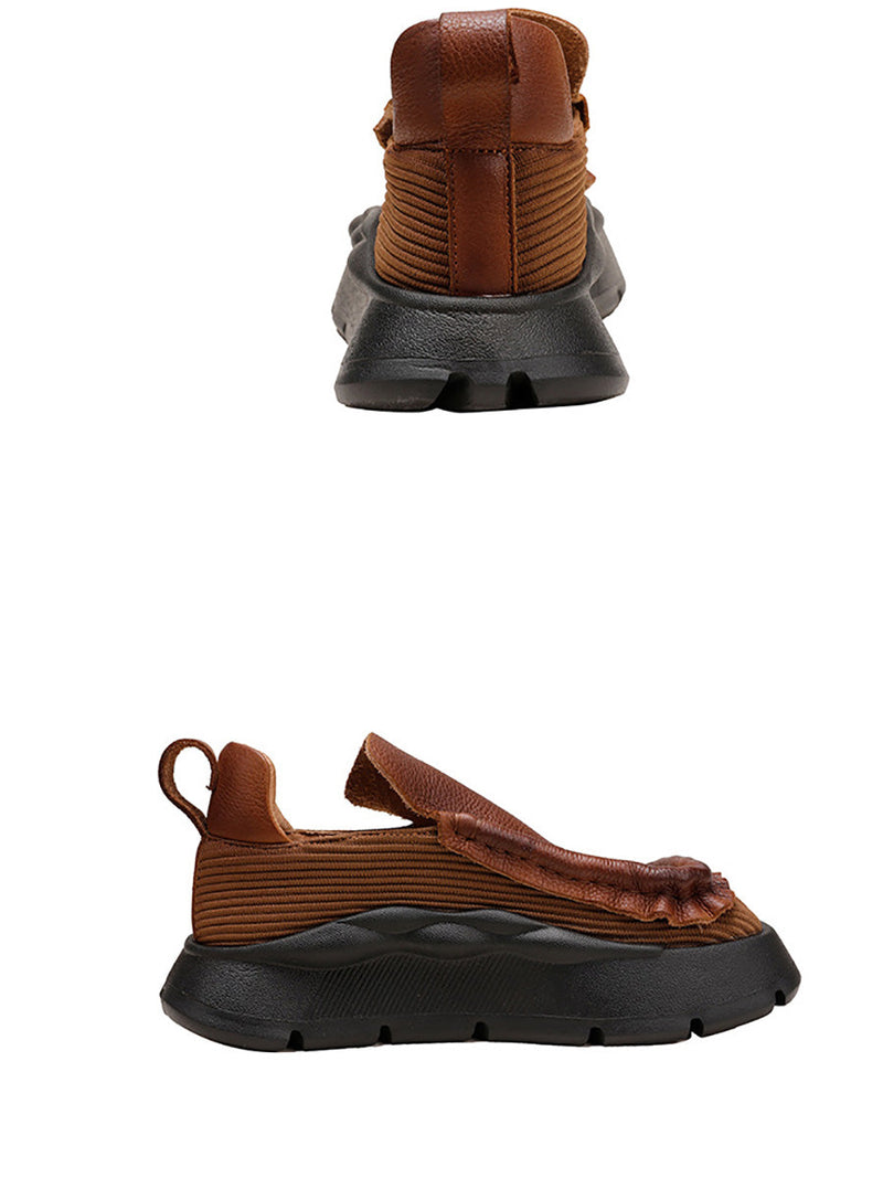 Retro Genuine Leather Spliced Platform Shoes Ah1077