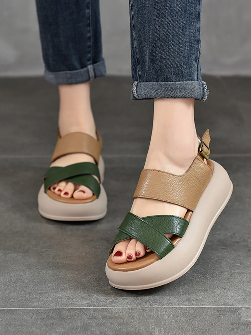 Summer Colorblock Leather Platform Sandal Ty1048