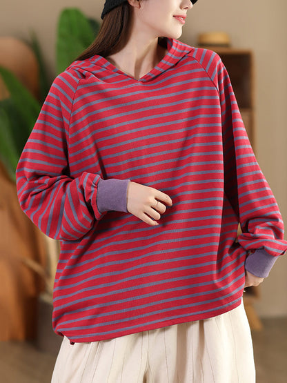 Autumn Stripe Colorblock Hooded Sweatshirt Ai1025