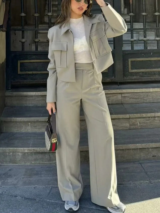 Temperament Coat and Straight Pants Suit