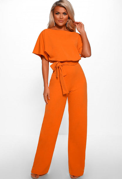 Clothing Summer Button Lace-up Short Sleeved Jumpsuit