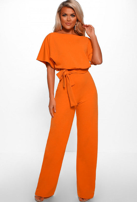 Clothing Summer Button Lace-up Short Sleeved Jumpsuit