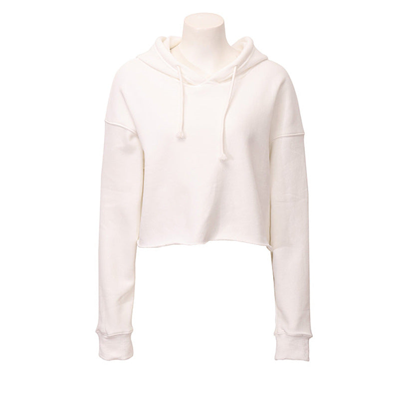 Sports Sweatshirt Autumn Winter Fleece-lined Pullover Hoodie Personalized Bare Cropped Long Sleeved Top