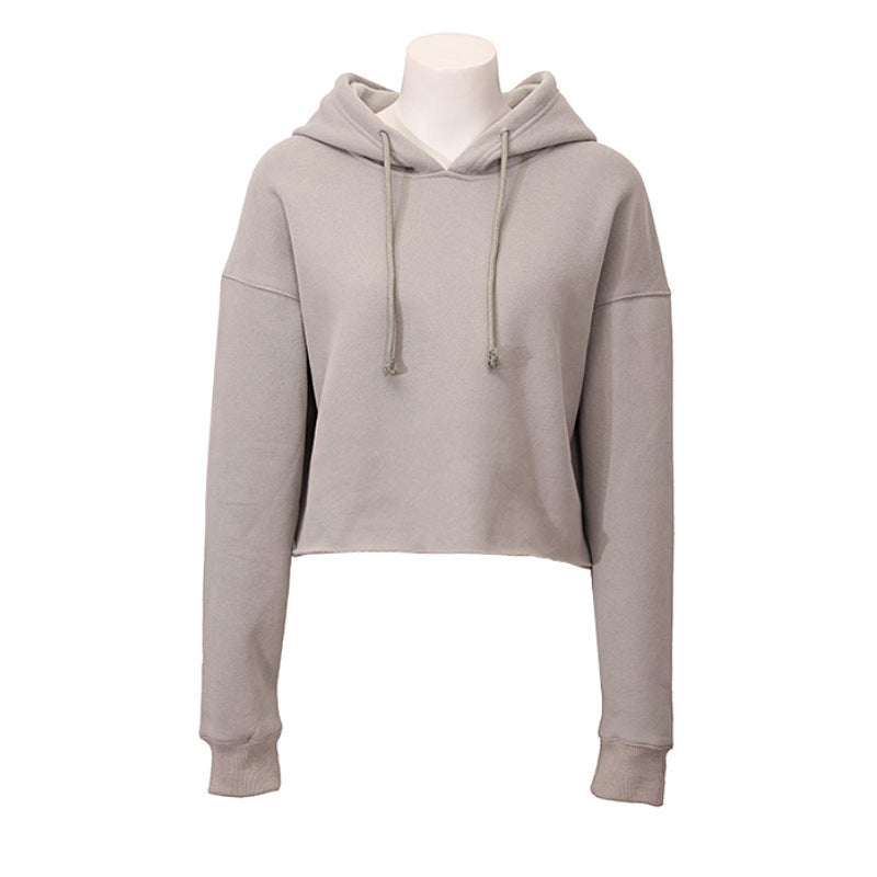 Sports Sweatshirt Autumn Winter Fleece-lined Pullover Hoodie Personalized Bare Cropped Long Sleeved Top