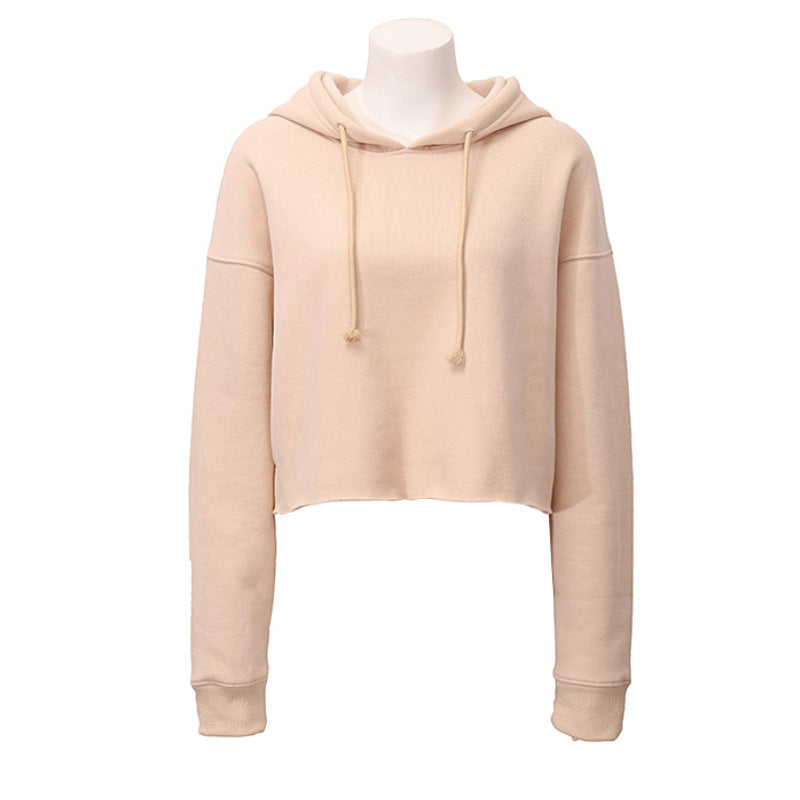 Sports Sweatshirt Autumn Winter Fleece-lined Pullover Hoodie Personalized Bare Cropped Long Sleeved Top