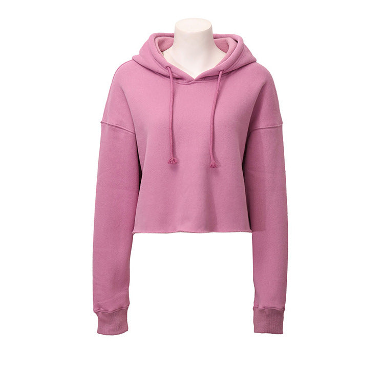 Sports Sweatshirt Autumn Winter Fleece-lined Pullover Hoodie Personalized Bare Cropped Long Sleeved Top