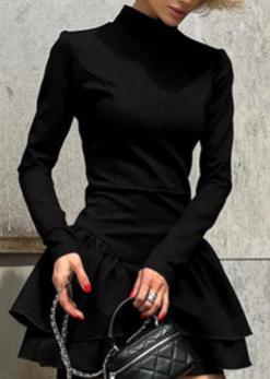 High-neck Ruffle Hem Mini Dress