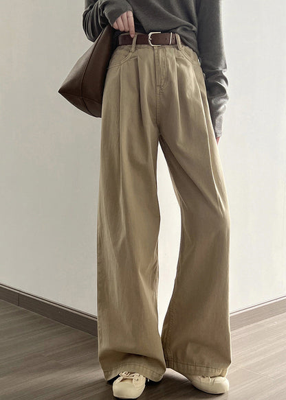 Boutique Khaki Pockets High Waist Denim Straight Pants Fall Af1006