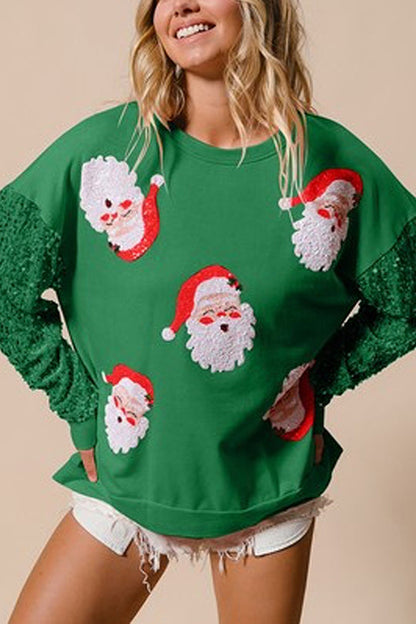 Christmas Loose Round Neck Sequined Sleeve Sweatshirt
