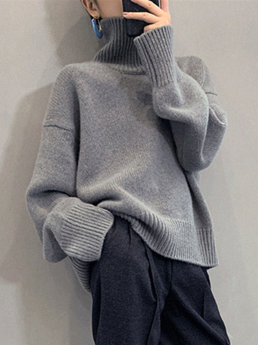 Grey High-neck Long Sleeve Sweater Qx016