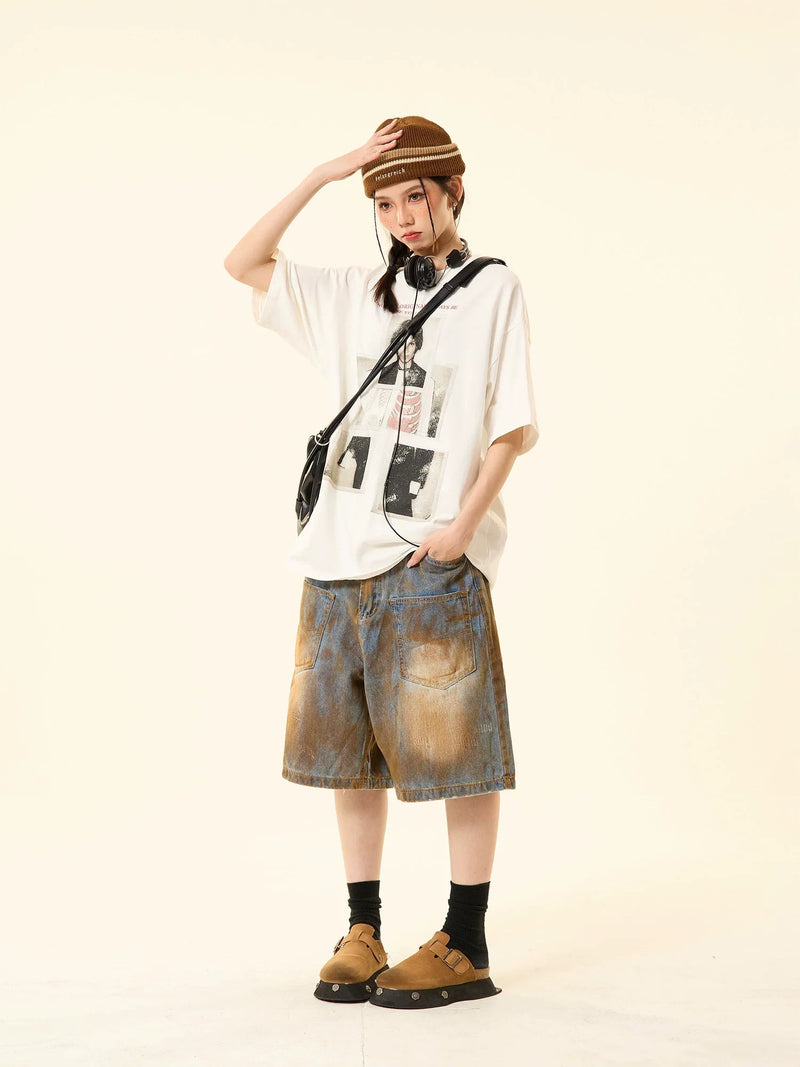 Distressed Denim Oversized Pocket Shorts