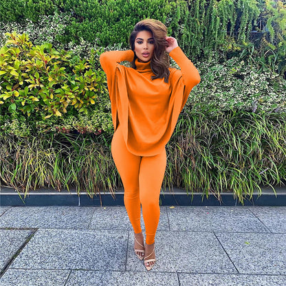 Winter Color Batwing Long Sleeve Two-piece Set Set