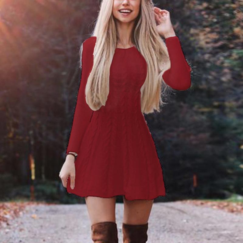 Autumn Winter Sweater Loose Round Neck Knitted Sweater Dress Hair