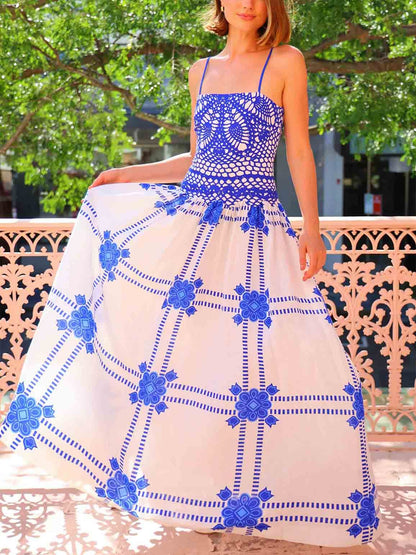Unique Painted Crochet Print Midi Dress