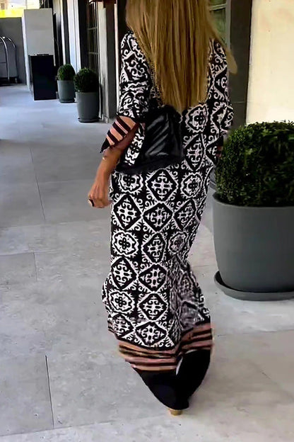 Basically Perfect Geometry Printed Long Sleeve Maxi Dress