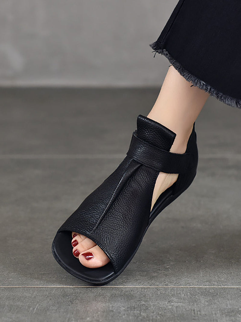 Summer Leather Open-toe Flat Shoes Ui1023