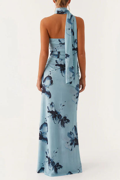 Strapless Tube Print Bodycon Maxi Dress
