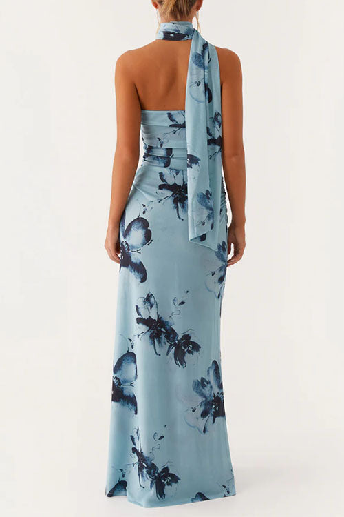Strapless Tube Print Bodycon Maxi Dress