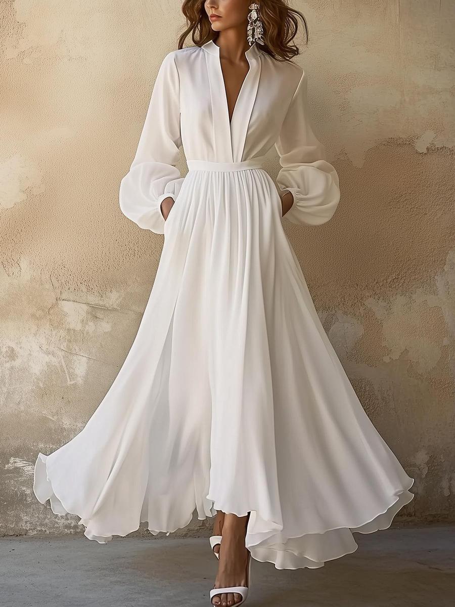 Plain White V-neck Maxi Dress