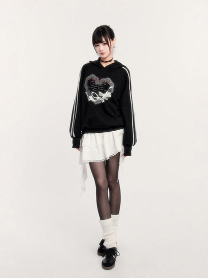 Gothic Heart Print Hoodie/cake Skirt