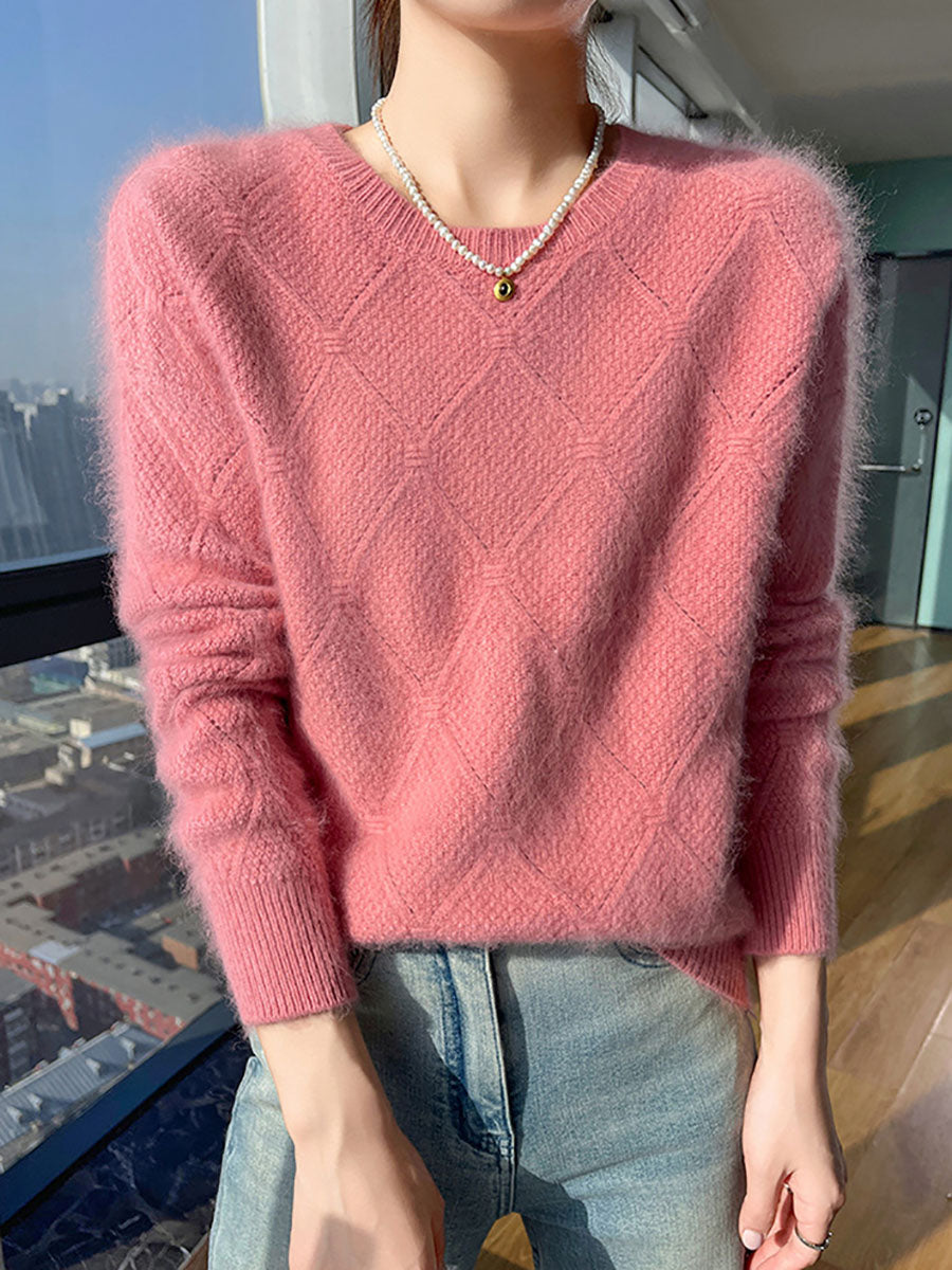 Autumn O-neck Rhomboids Wool Warm Knit Sweater Av1010