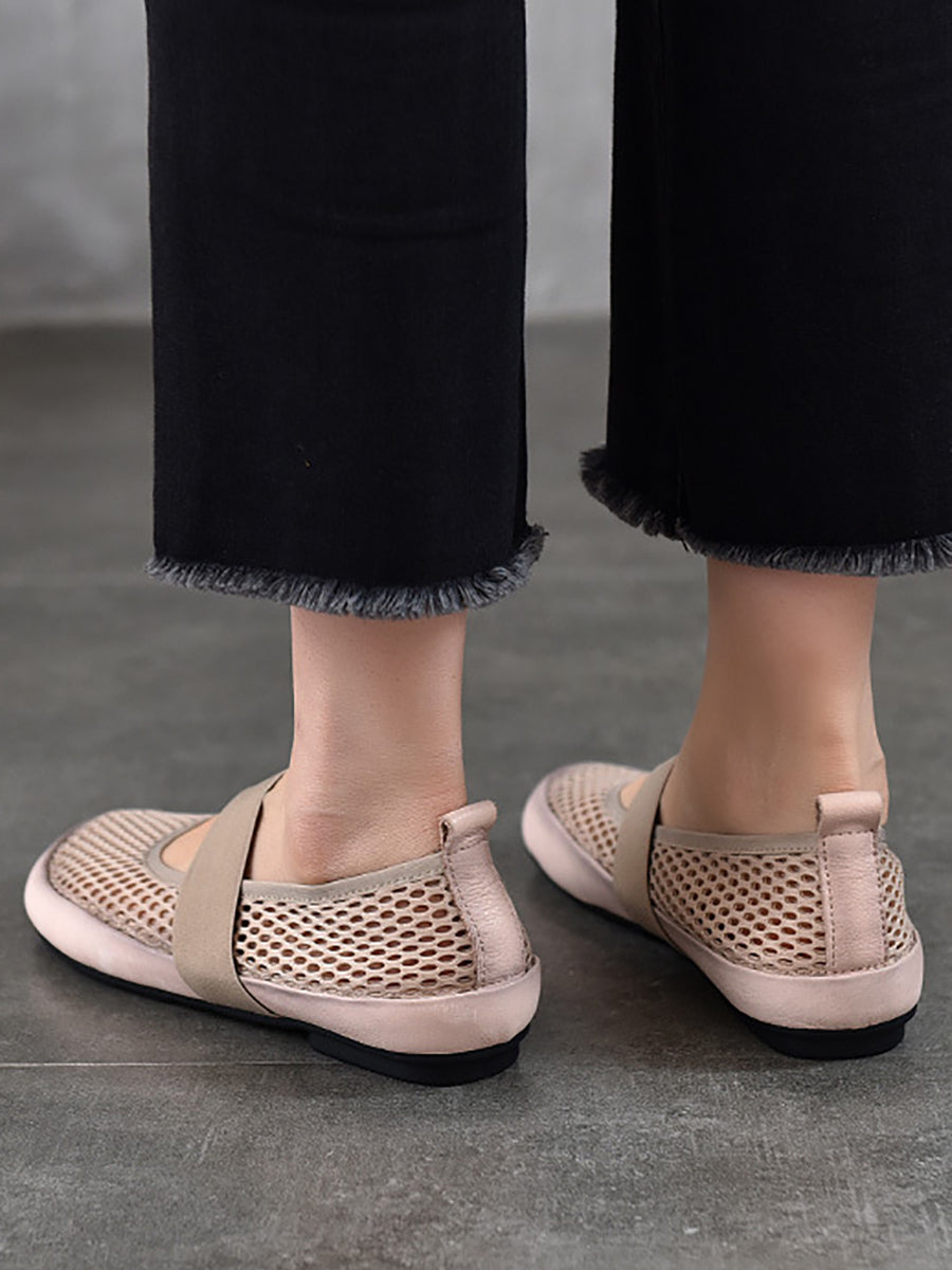 Low Heel Leather Summer Mesh Shoes