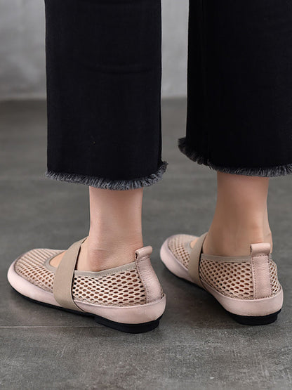 Low Heel Leather Summer Mesh Shoes