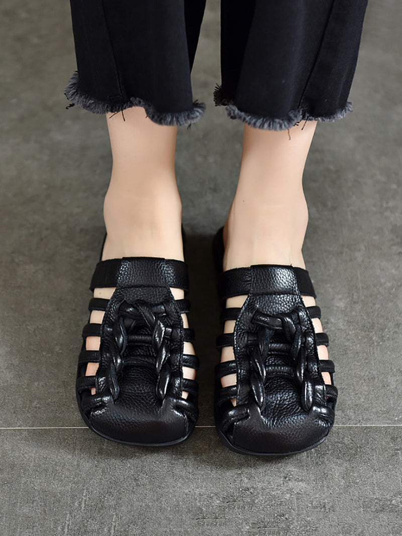 Summer Leather Spliced Flat Slippers Bn1002