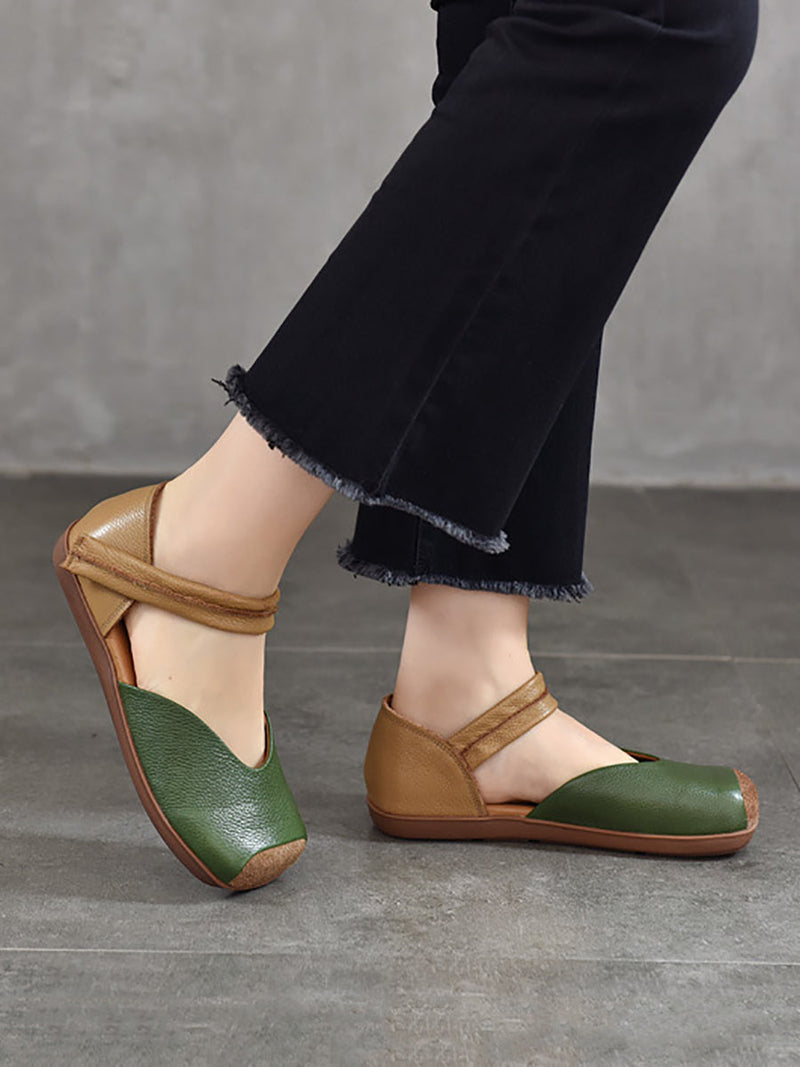 Summer Leather Colorblock Flat Shoes Qw1039