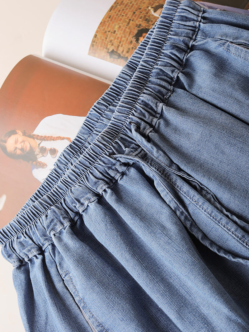 Summer Buckle Wide-leg Denim Pants Cx031