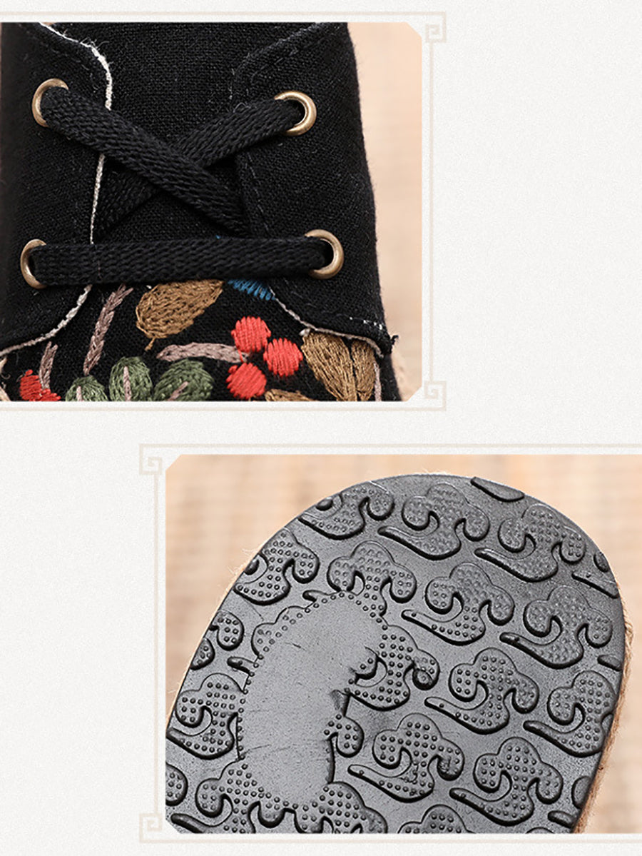 Summer Flower Embroidery Linen Cloth Shoes At1068