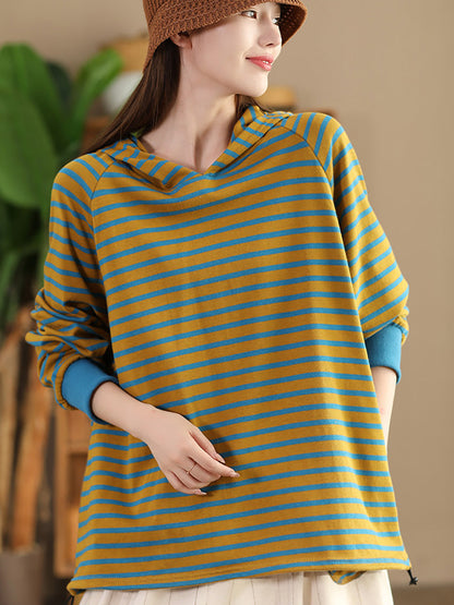 Autumn Stripe Colorblock Hooded Sweatshirt Ai1025