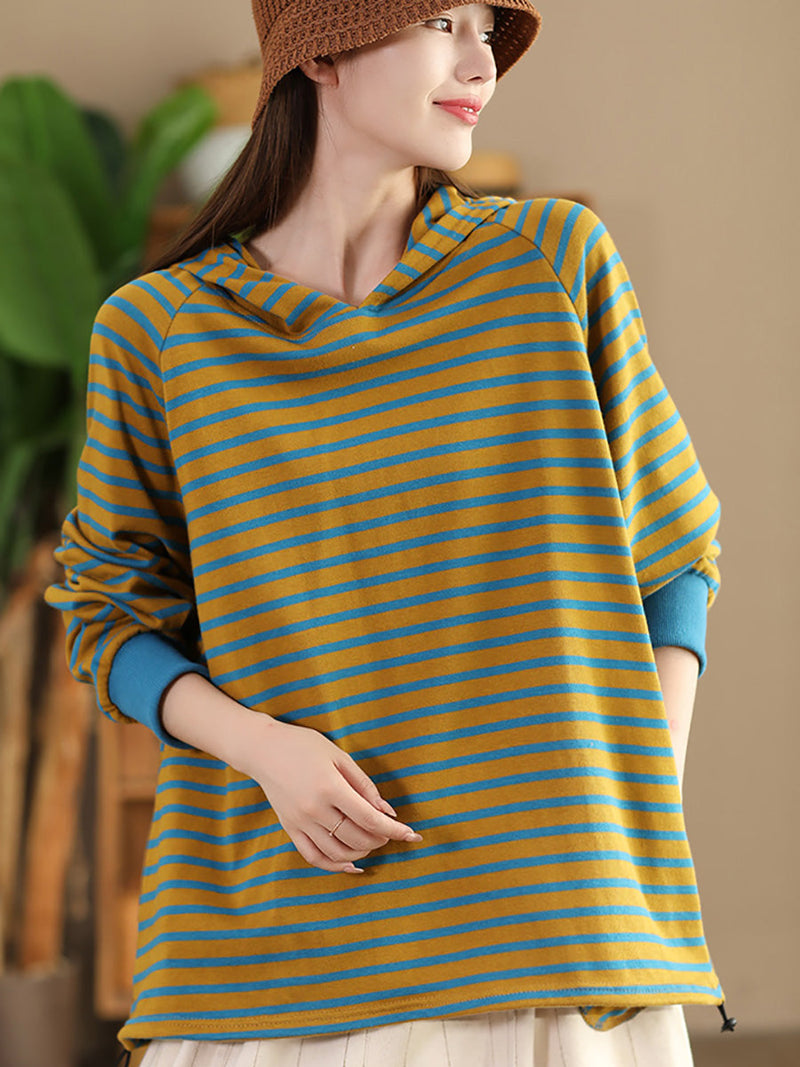 Autumn Stripe Colorblock Hooded Sweatshirt Ai1025