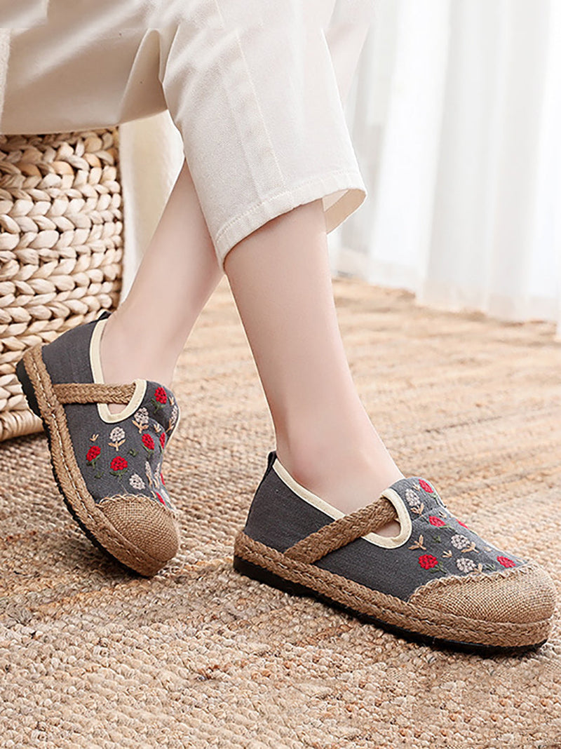 Summer Artsy Embroidery Linen Cotton Shoes Zz1005