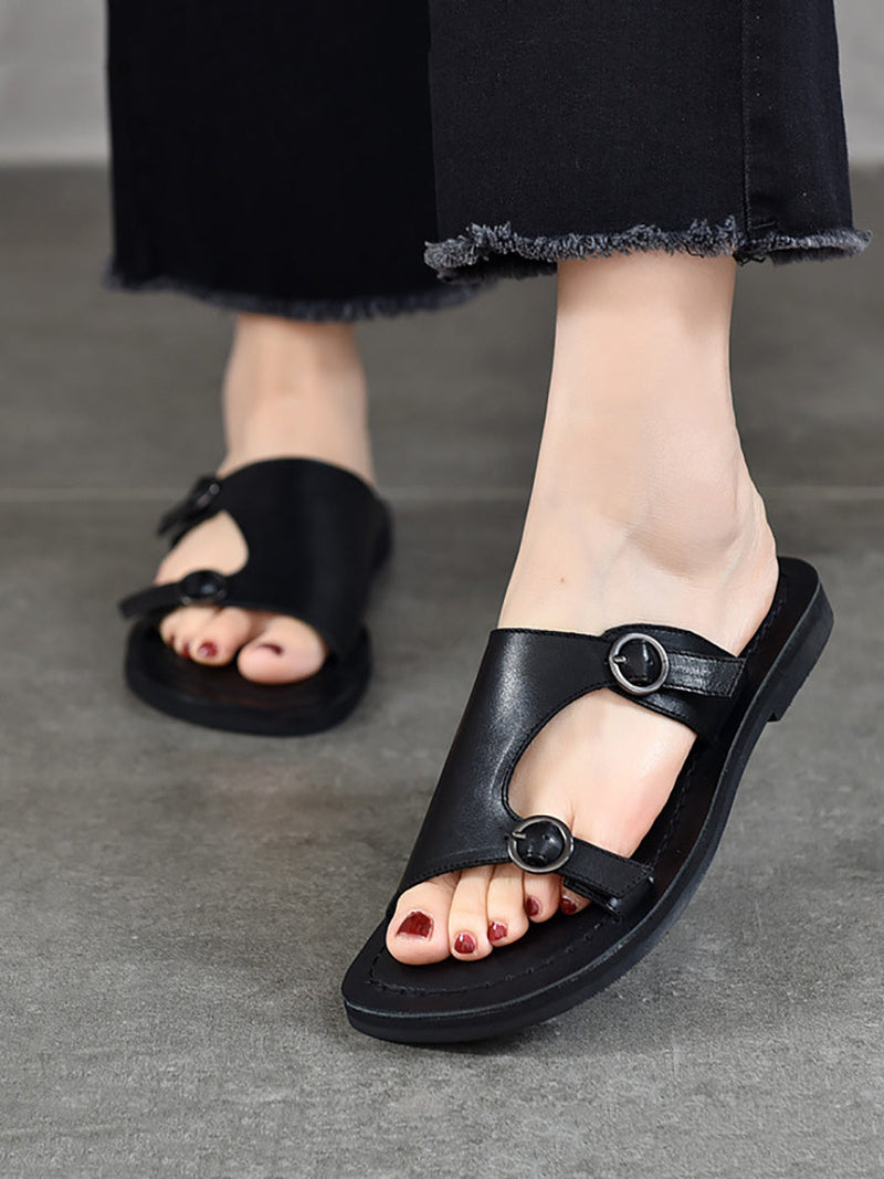 Summer Soft Leather Flat Slippers We1008